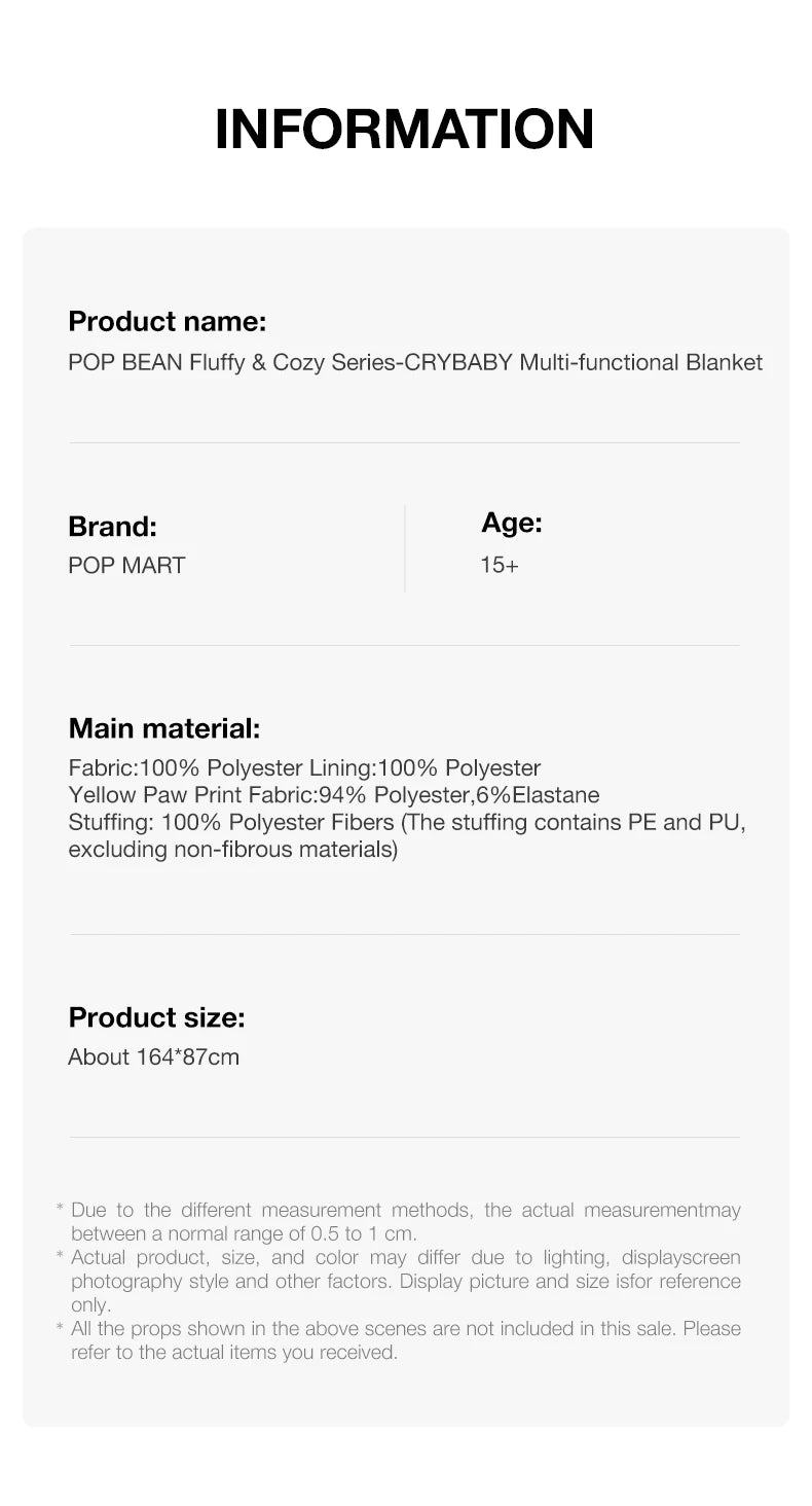 POP MART POP BEAN CRYBABY Fluffy & Cozy Multi-functional Blanket