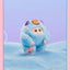 Blue plush toy with a shell on a light blue background