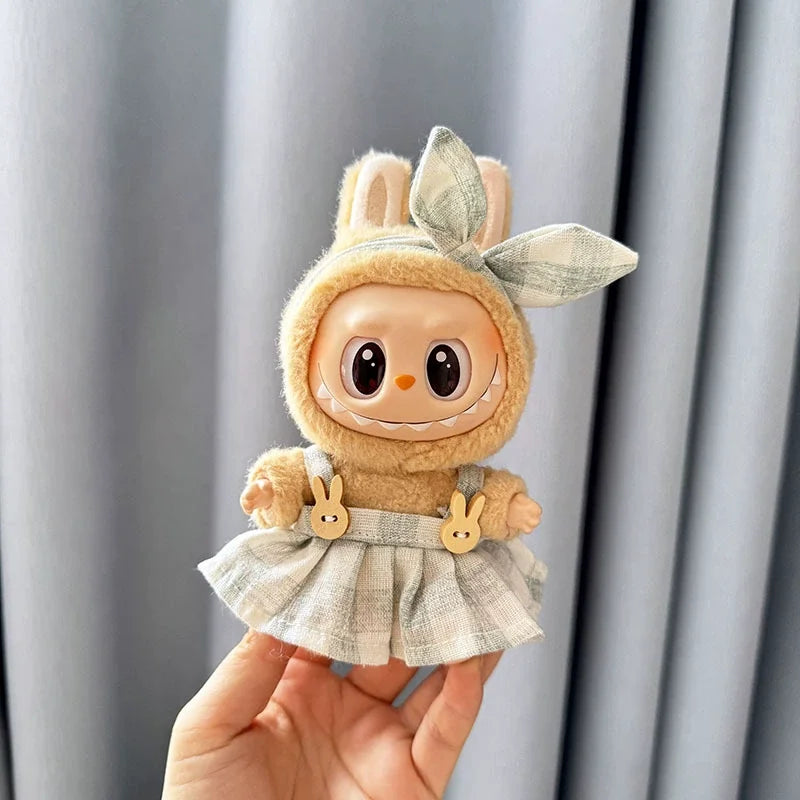Labubu 17cm Plush Doll Clothes Outfit | K-Pop Inspired Overalls & Party Accessories (Clothing Only)