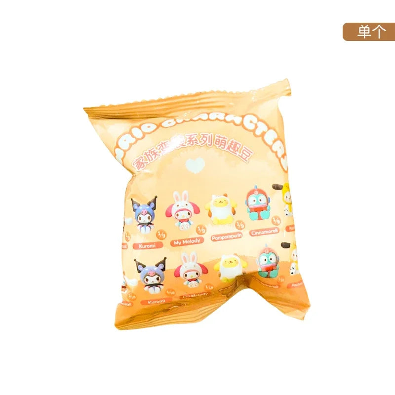 Yellow snack package with cartoon characters on a white background