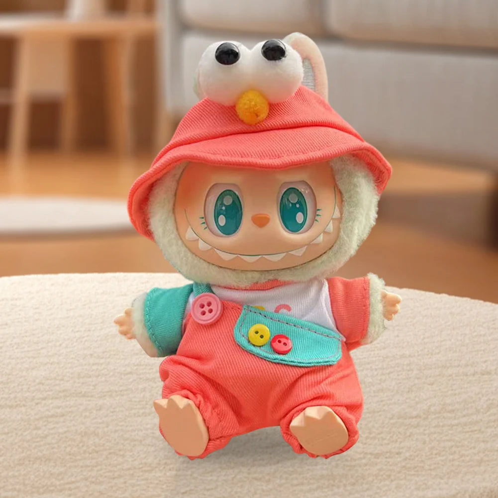 Labubu 17cm Plush Doll Clothes Outfit | K-Pop Inspired Overalls & Party Accessories (Clothing Only)