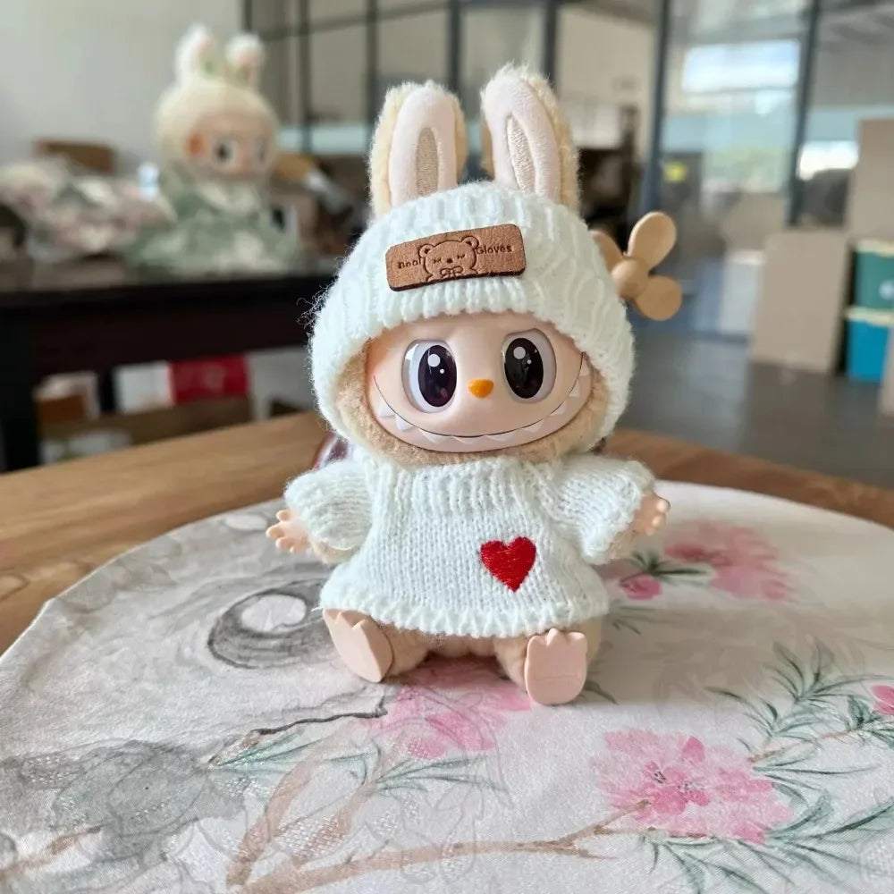 Labubu 17cm Doll Clothes & Accessories | Luxury Outfit with Sweater, Hat, Backpack, Mini Bag