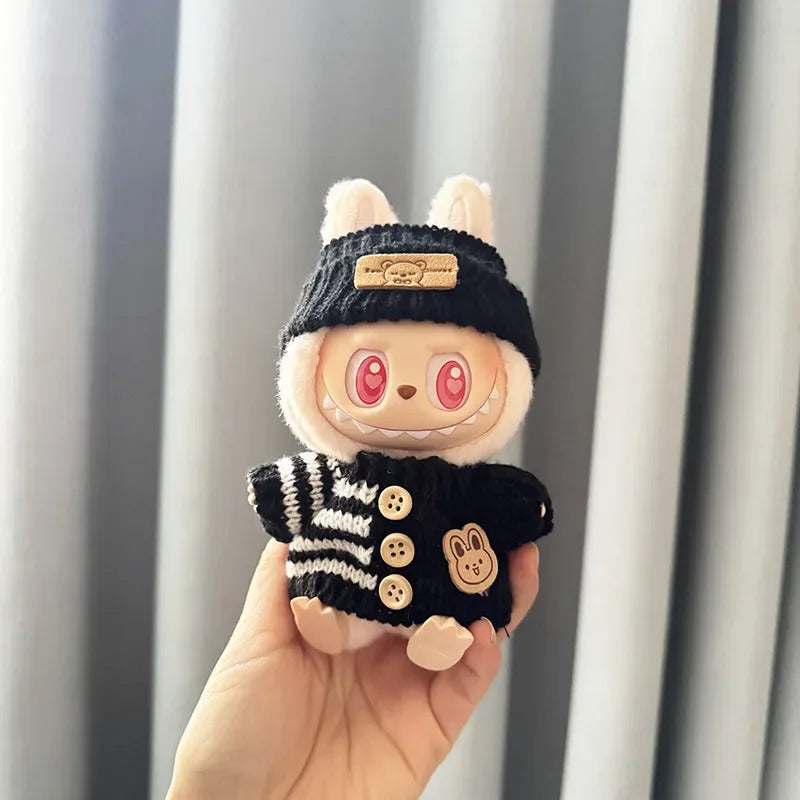 Labubu 17cm Doll Clothes & Accessories | Luxury Outfit with Sweater, Hat, Backpack, Mini Bag