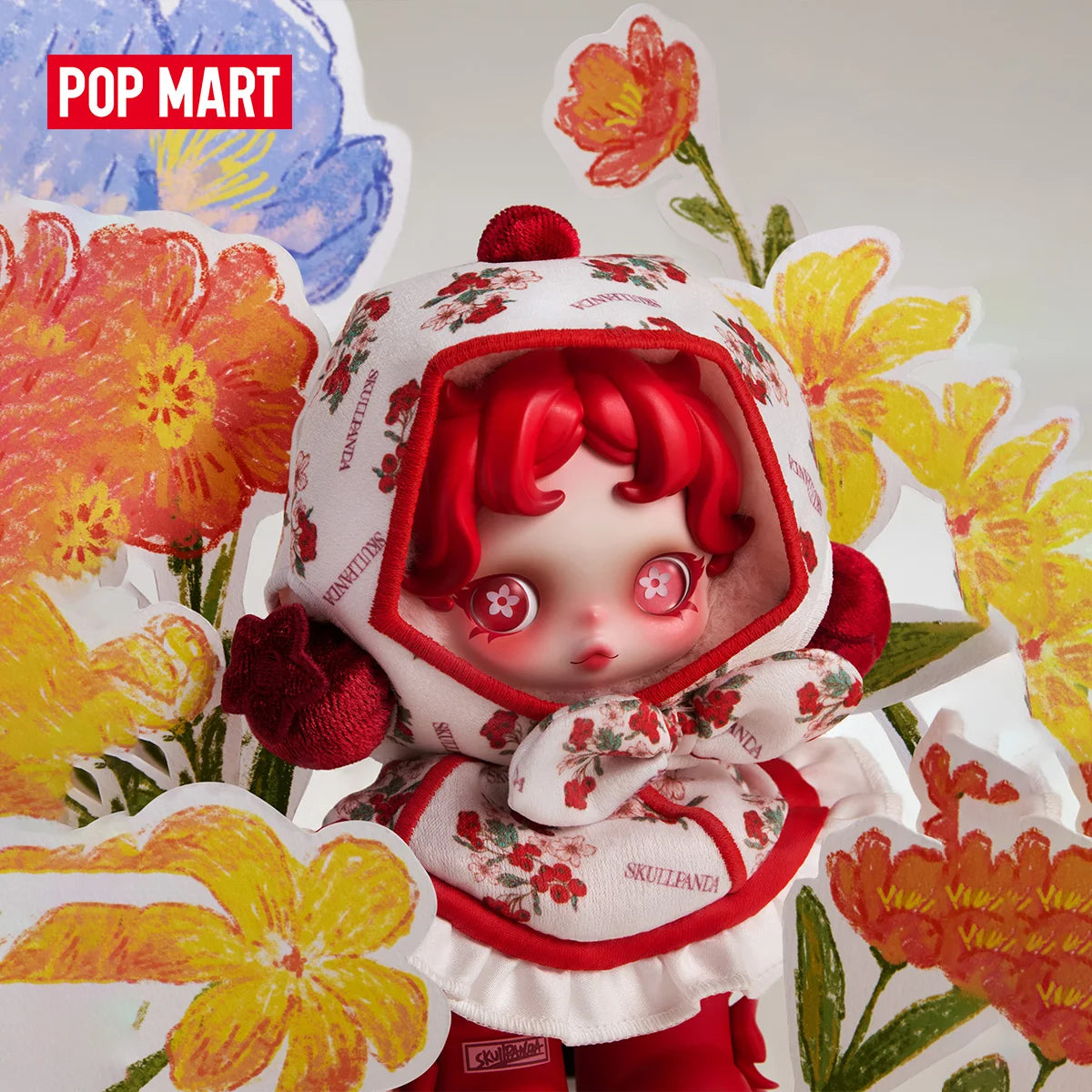 POP MART SKULLPANDA Amid Flowers Plush Doll Pendant front product view