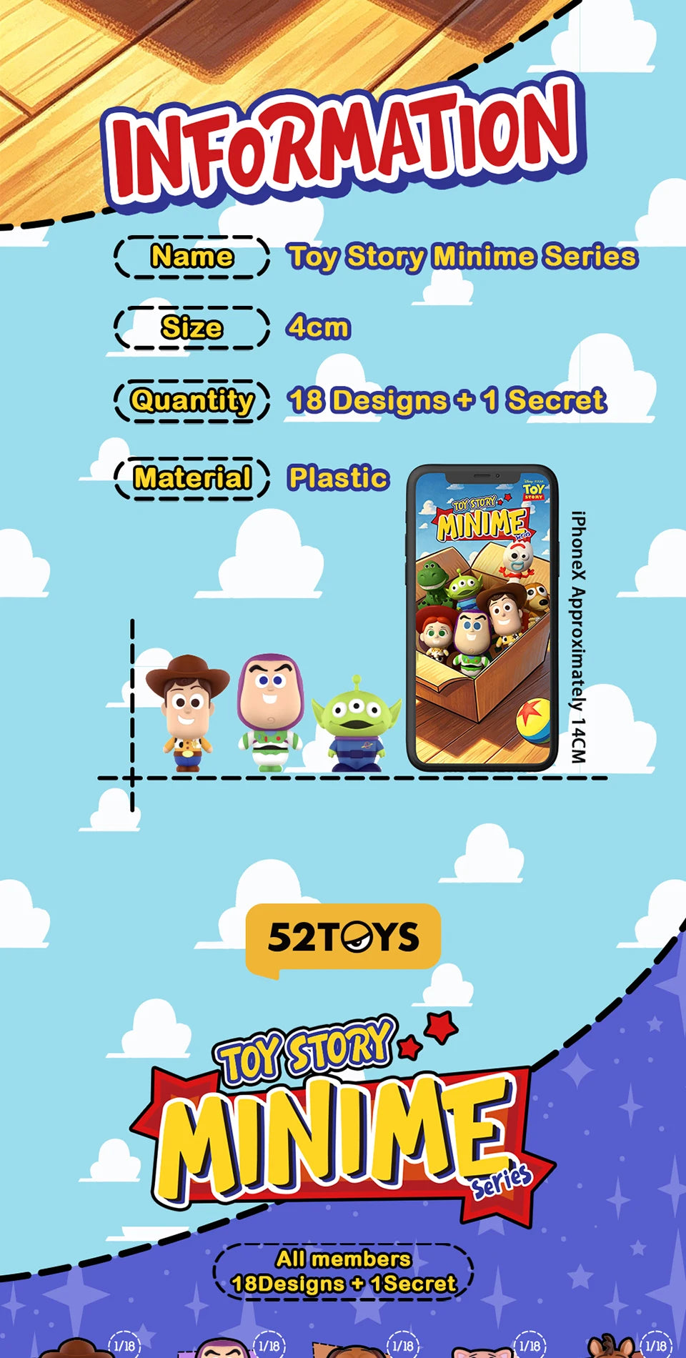52TOYS Blind Box Toy Story Minime Series Kawaii Anime Figure styled product view