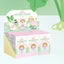 Packaging of 'Happy Room Tour' products with cartoon characters on a light green background.