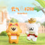 Two cartoon animal-shaped containers with 'EnerRich' branding on a blurred outdoor background.