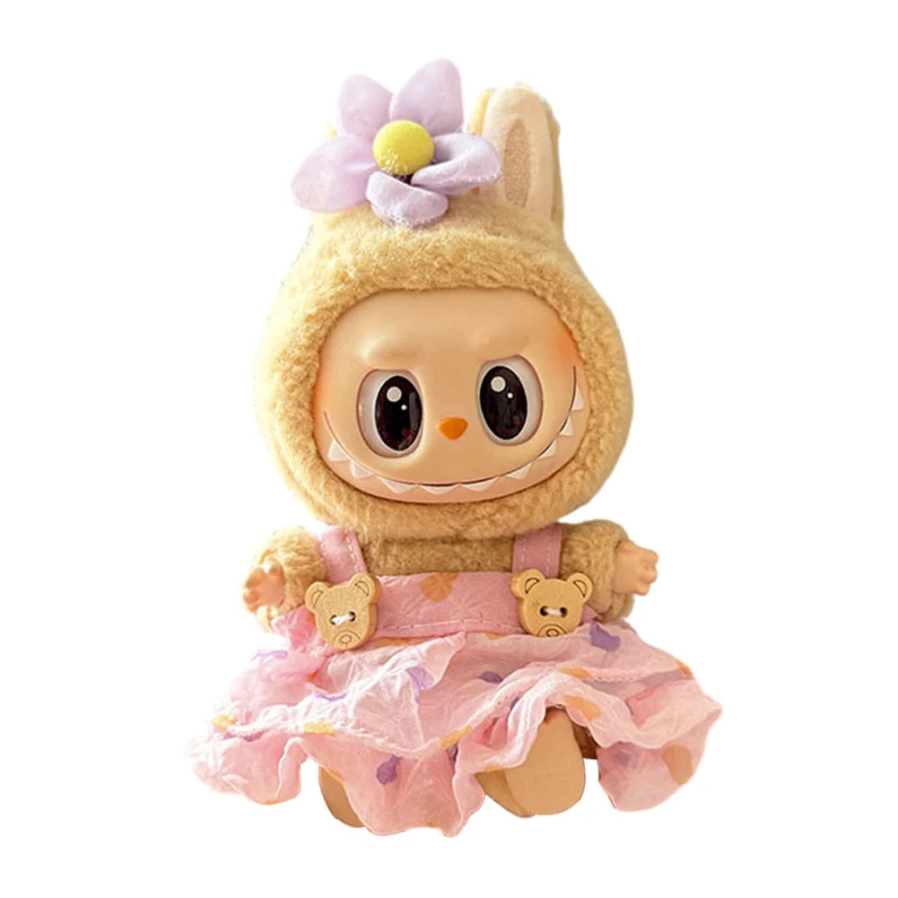 Labubu 17cm Plush Doll Clothes Outfit | K-Pop Inspired Overalls & Party Accessories (Clothing Only)