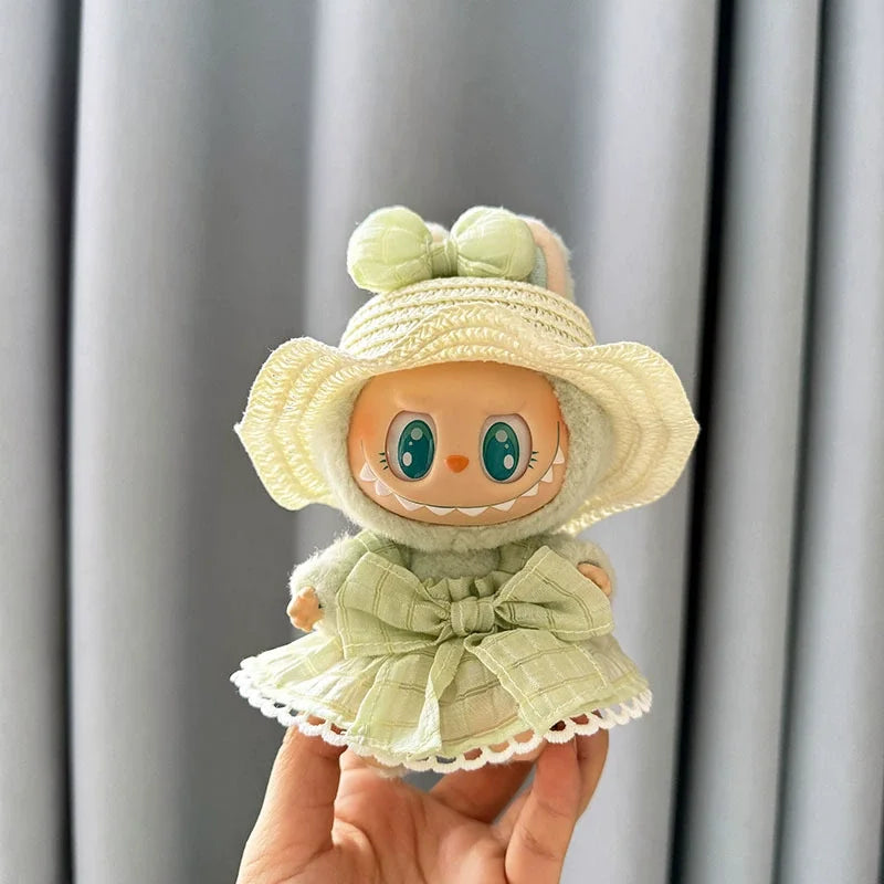 Labubu 17cm Plush Doll Clothes Outfit | K-Pop Inspired Overalls & Party Accessories (Clothing Only)