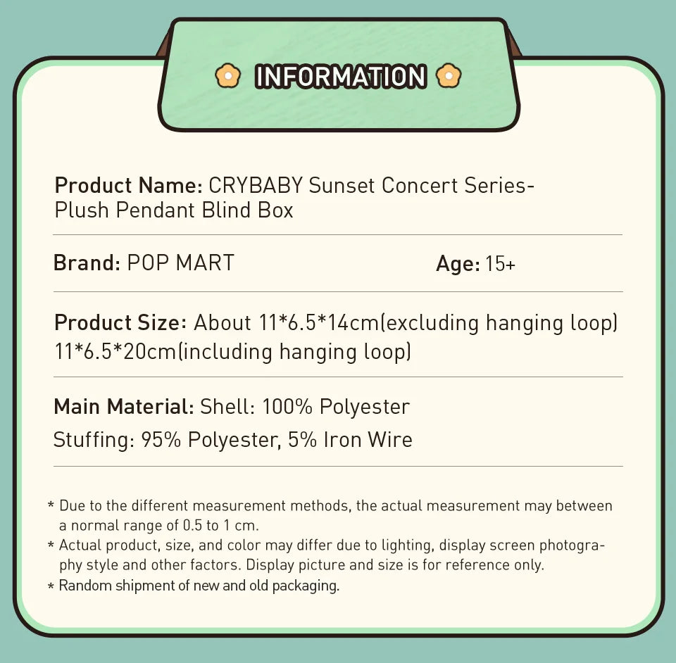 POP MART CRYBABY Sunset Concert Series Plush Pendant Blind Box