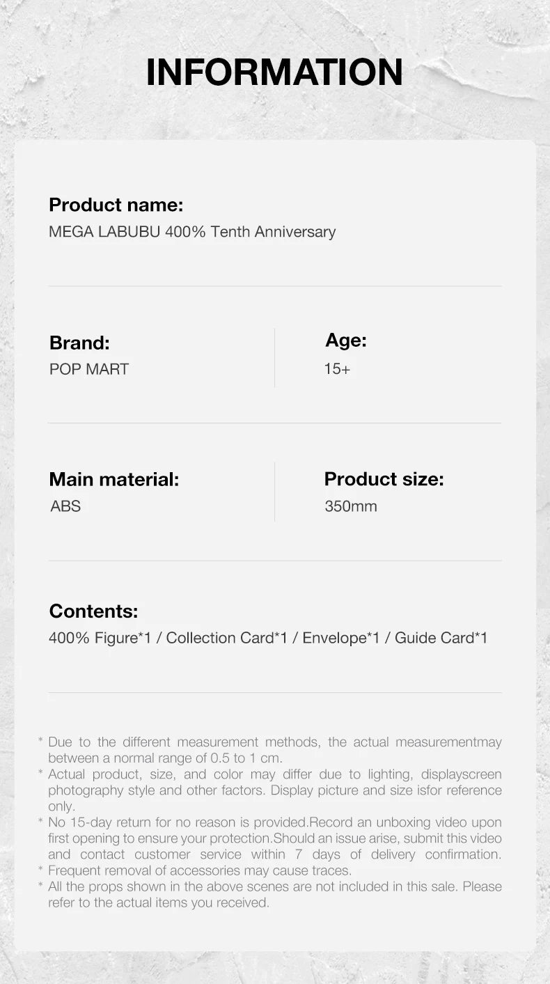 POP MART MEGA LABUBU 400% Tenth Anniversary Limited Edition Figure