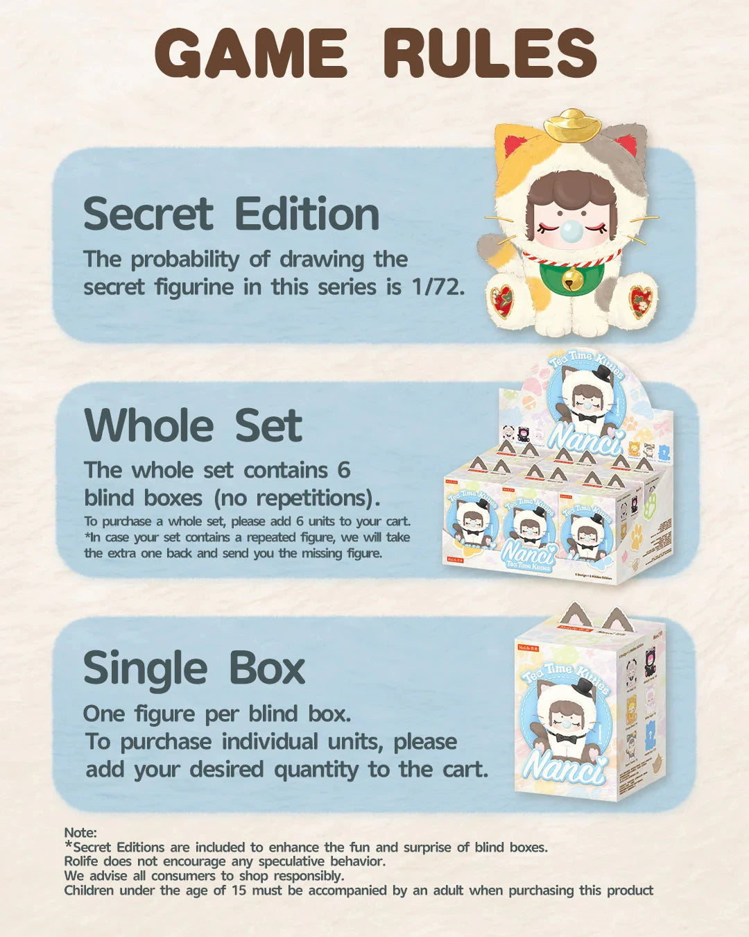 Rolife Nanci Tea Time Kitties Plush Blind Box Figures