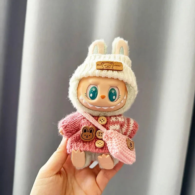 Labubu 17cm Doll Clothes & Accessories | Luxury Outfit with Sweater, Hat, Backpack, Mini Bag