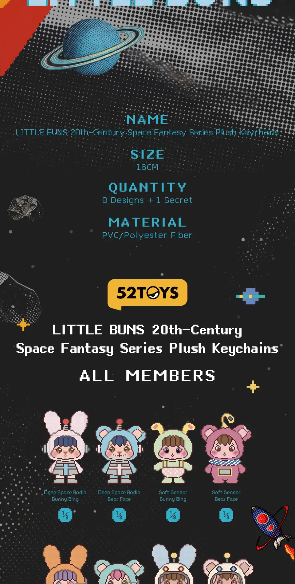 52TOYS Blind Box LITTLE BUNS 20th-Century Space Fantasy Series Plush styled product view