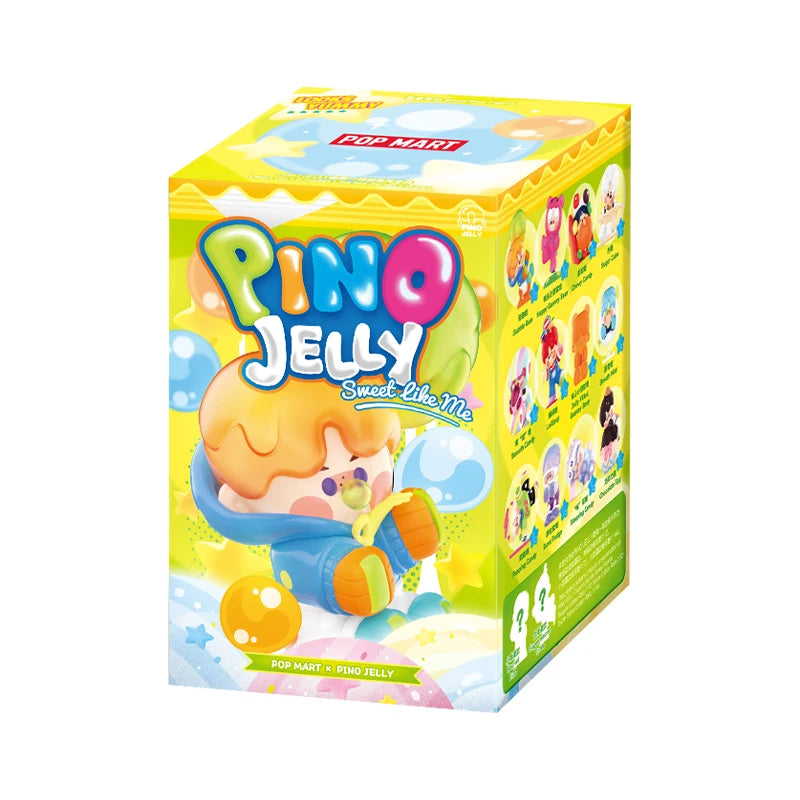Colorful packaging of Pino Jelly toy with cartoon character on a white background