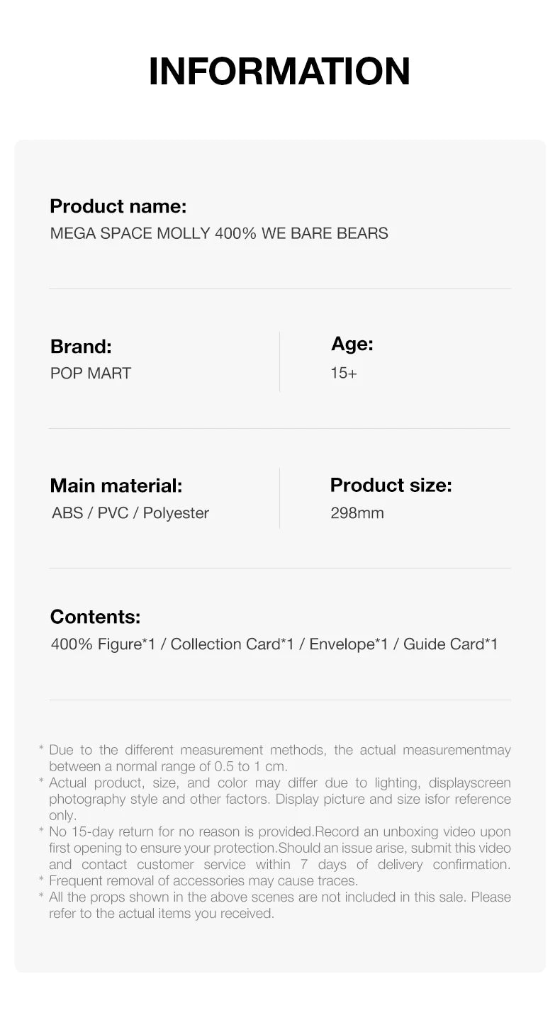 POP MART MEGA SPACE MOLLY 400% We Bare Bears Limited Edition