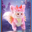 Pink and white fantasy creature with large ears and a fluffy tail on a reflective surface.