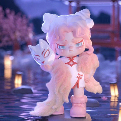 Animated character with fox-like features standing in a reflective water setting