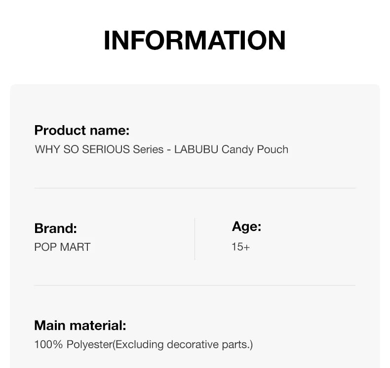POP MART Why So Serious LABUBU Candy Pouch Collectible Bag