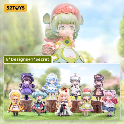 Collection of small figurines with a scenic background, featuring the brand '52TOYS'.