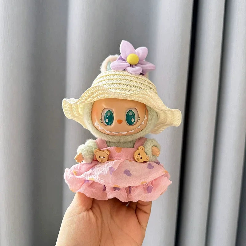 Labubu 17cm Plush Doll Clothes Outfit | K-Pop Inspired Overalls & Party Accessories (Clothing Only)