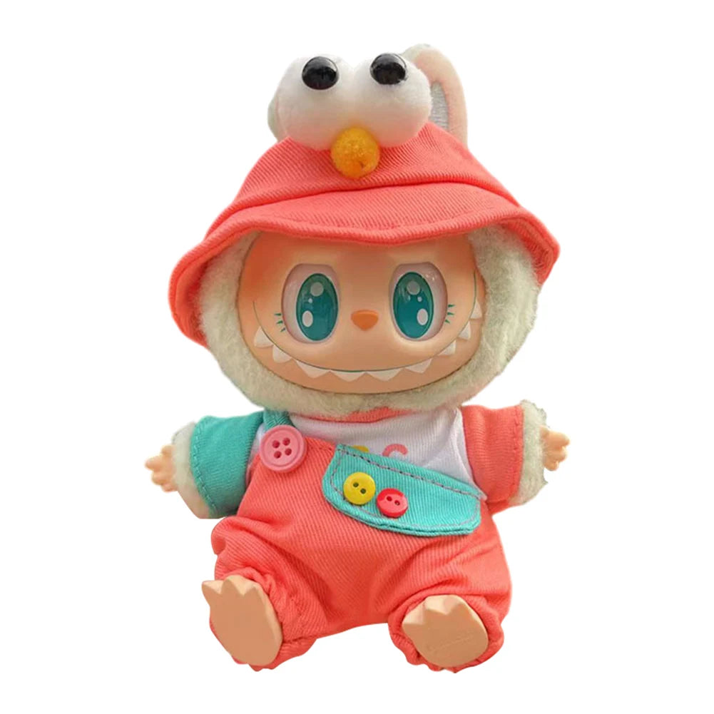 Labubu 17cm Plush Doll Clothes Outfit | K-Pop Inspired Overalls & Party Accessories (Clothing Only)
