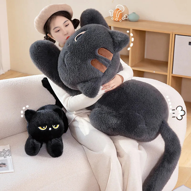Cute Half Round Eyed Black Cat Plush detail view