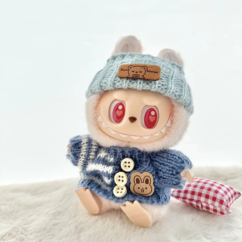 Labubu 17cm Doll Clothes & Accessories | Luxury Outfit with Sweater, Hat, Backpack, Mini Bag