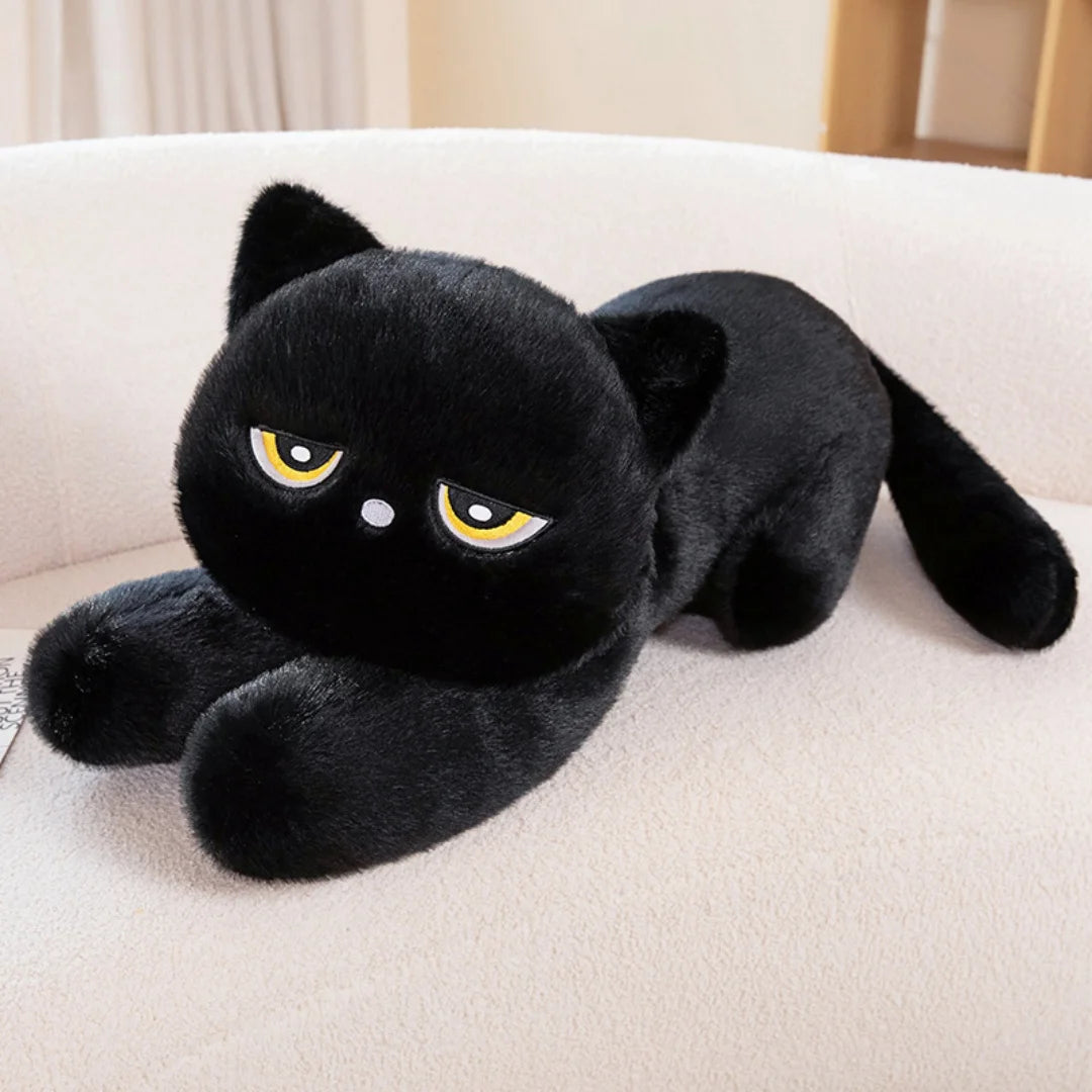 Cute Half Round Eyed Black Cat Plush packaging view