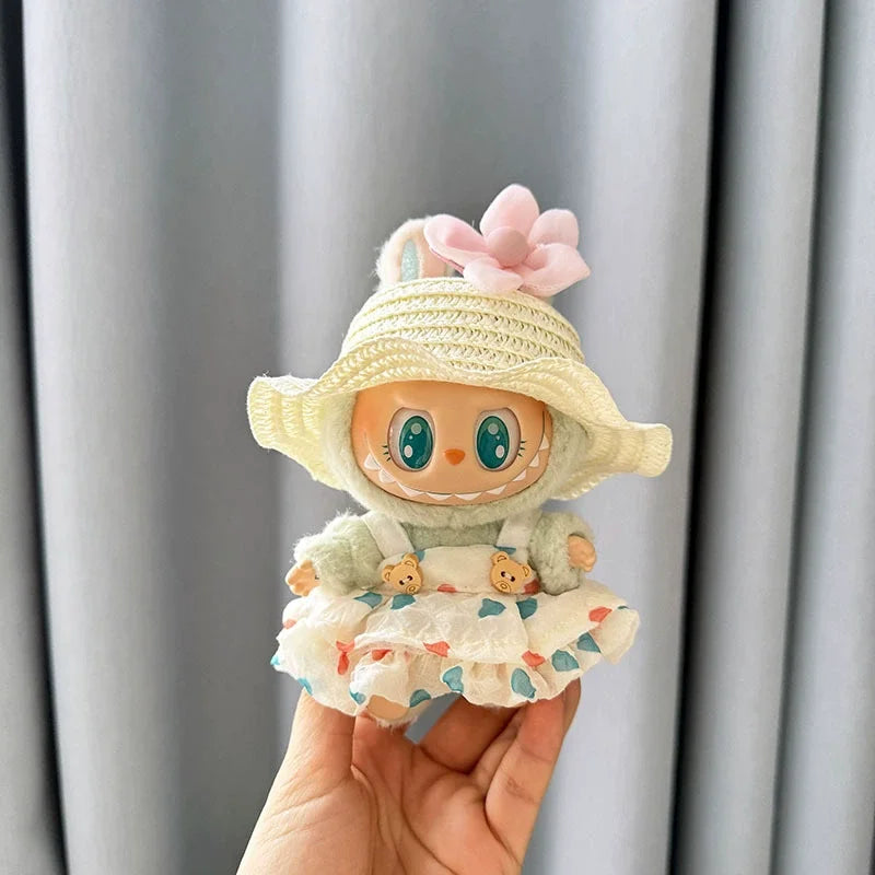 Labubu 17cm Plush Doll Clothes Outfit | K-Pop Inspired Overalls & Party Accessories (Clothing Only)