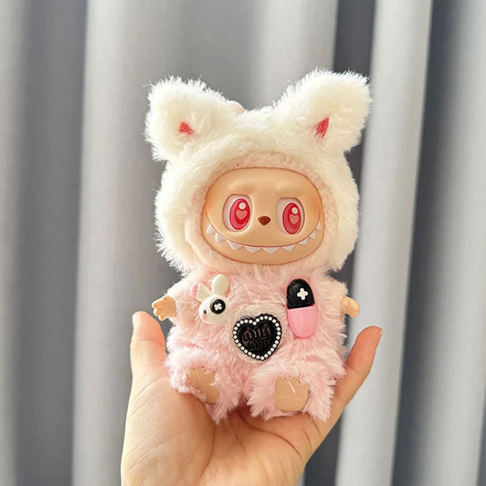 Labubu 17cm Plush Doll Clothes Outfit | K-Pop Inspired Overalls & Party Accessories (Clothing Only)