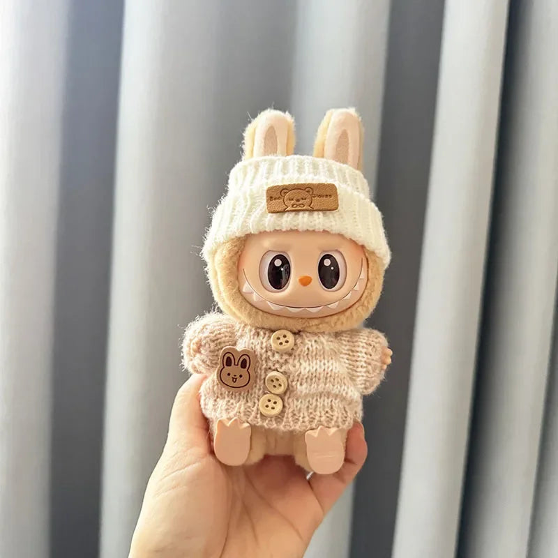 Labubu 17cm Doll Clothes & Accessories | Luxury Outfit with Sweater, Hat, Backpack, Mini Bag