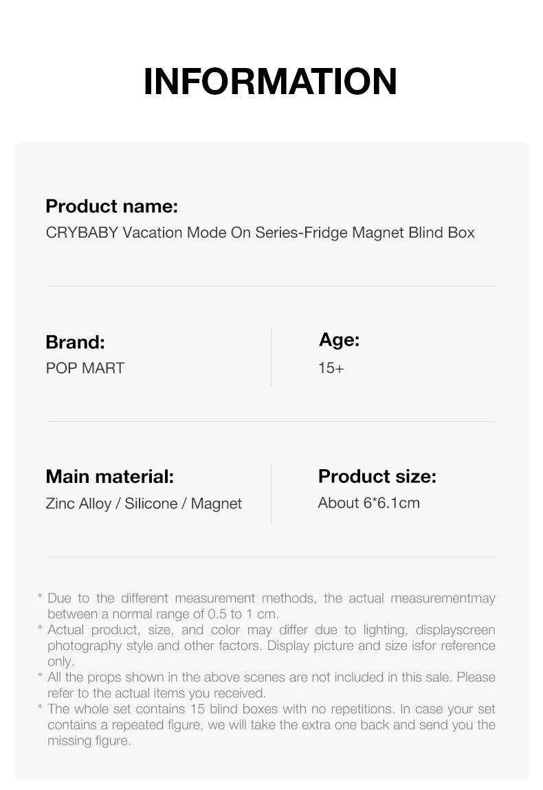 POP MART CRYBABY Vacation Mode On Series Fridge Magnet Blind Box