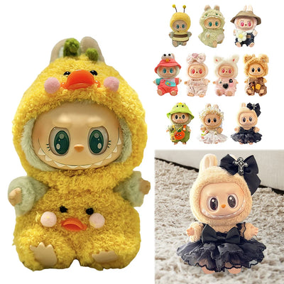 Labubu 17cm Plush Doll Clothes Outfit | K-Pop Inspired Overalls & Party Accessories (Clothing Only)