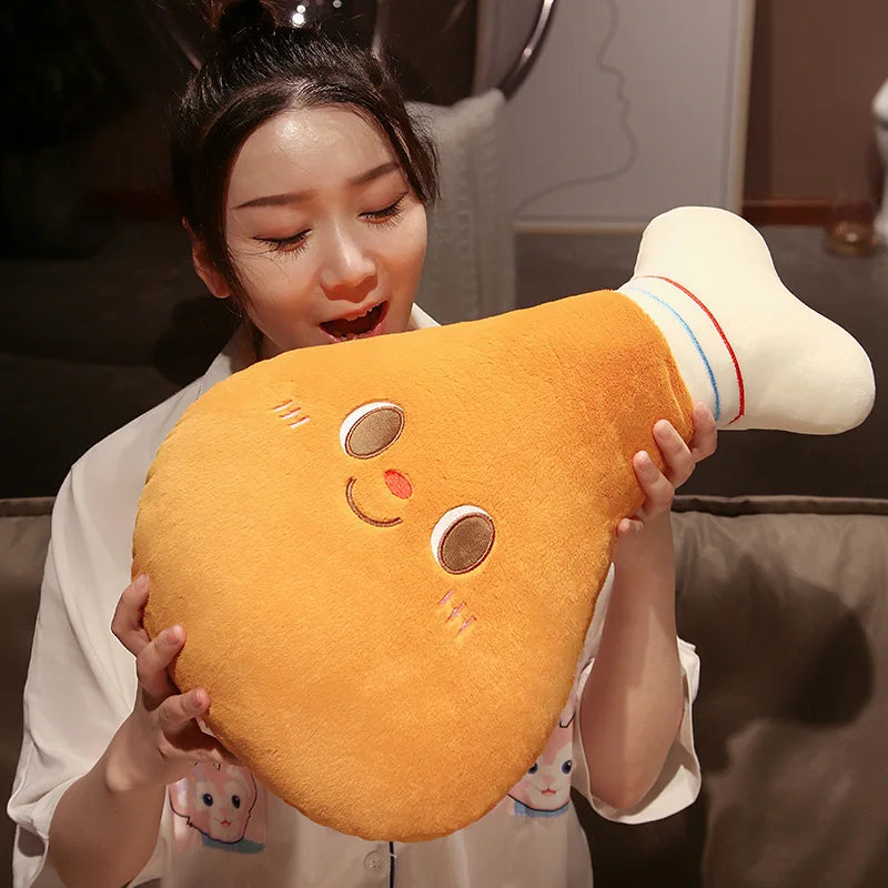 Fried Chicken Burger Plush Pillow – Kawaii Food Plush Toy