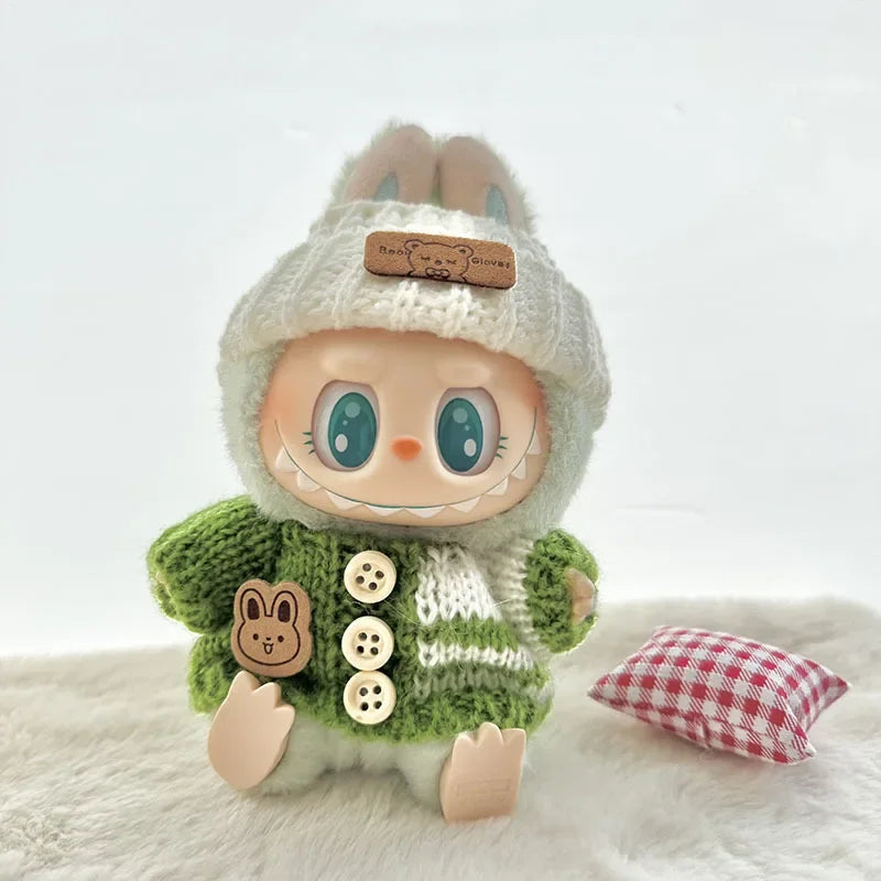 Labubu 17cm Doll Clothes & Accessories | Luxury Outfit with Sweater, Hat, Backpack, Mini Bag