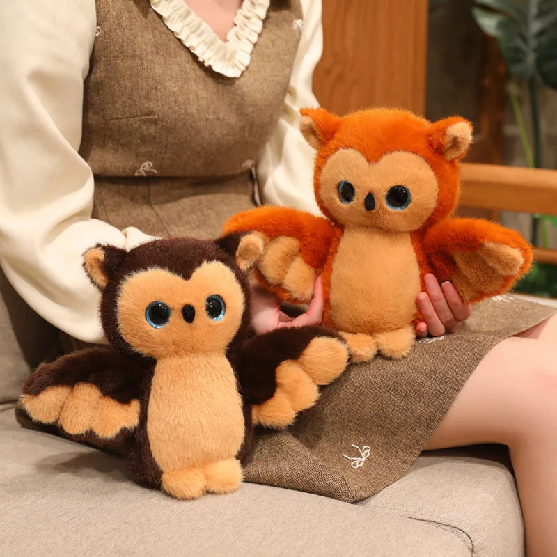 Orange&Brown Owl Plush Toy Kawaii Stuffed Animal with Big Sparkly Eyes detail view