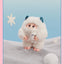 Plush toy resembling a snow creature with a blue horn on a light blue background, featuring the brand 'Snow Coconut'.