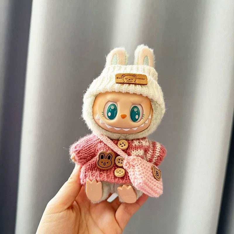 Labubu 17cm Plush Doll Clothes Outfit | K-Pop Inspired Overalls & Party Accessories (Clothing Only)