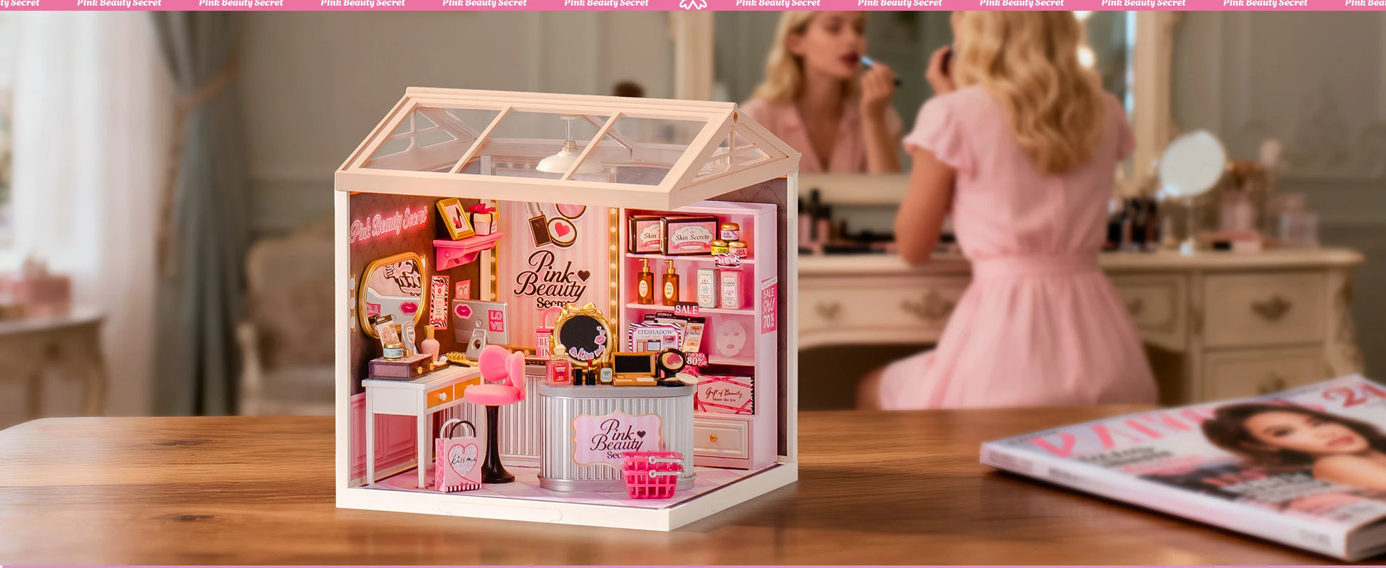 ROBOTIME Rolife Super Creator Series Pink Beauty Dollhouse styled product view