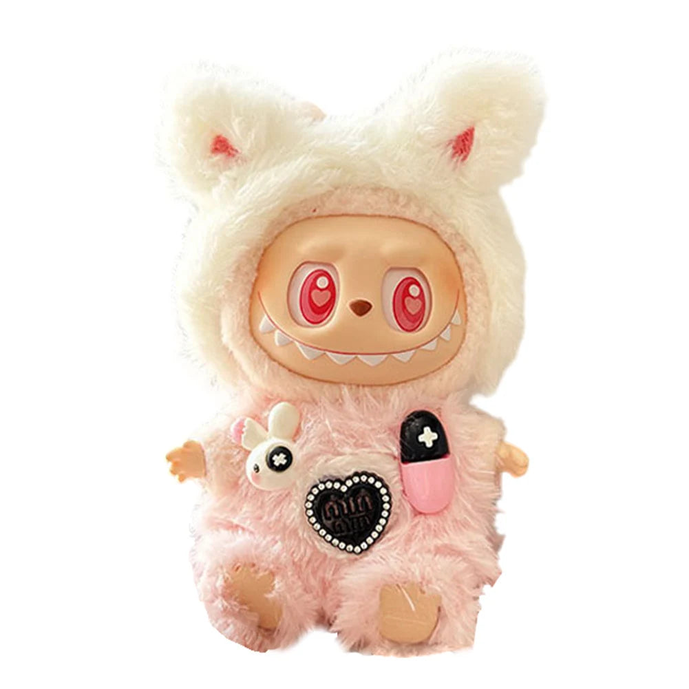 Labubu 17cm Plush Doll Clothes Outfit | K-Pop Inspired Overalls & Party Accessories (Clothing Only)