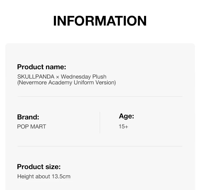 POP MART SKULLPANDA × Wednesday Plush – Nevermore Academy Uniform Edition