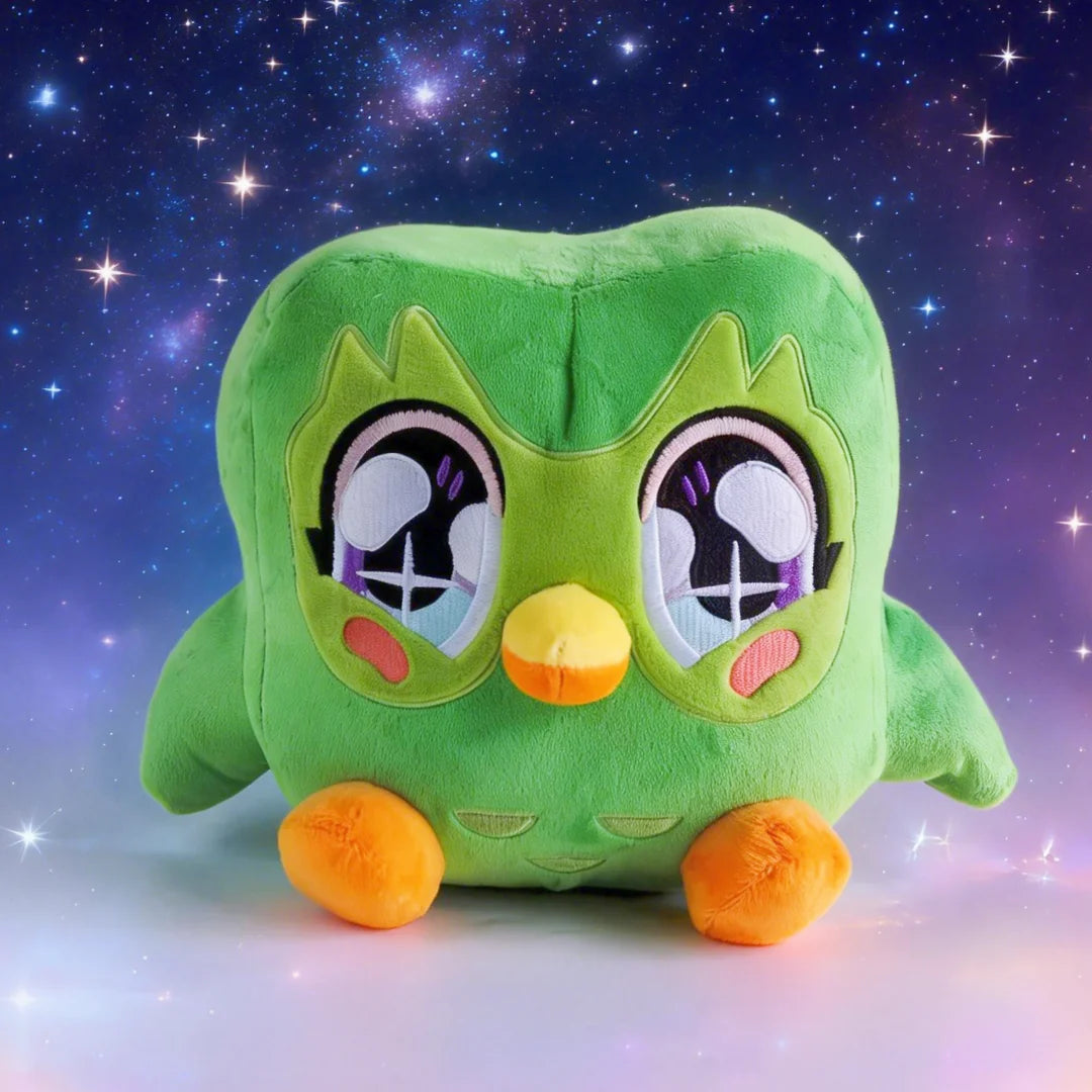 Kawaii Duolingo Green Owl Plush Toy Plushie of detail view