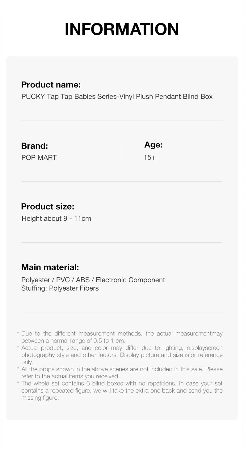 POP MART PUCKY Tap Tap Babies Vinyl Plush Pendant Blind Box