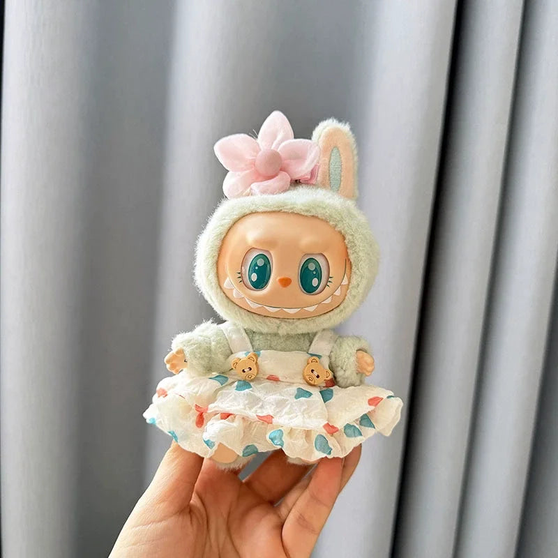 Labubu 17cm Plush Doll Clothes Outfit | K-Pop Inspired Overalls & Party Accessories (Clothing Only)