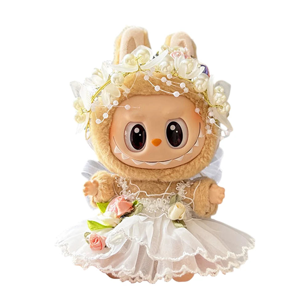 Labubu 17cm Plush Doll Clothes Outfit | K-Pop Inspired Overalls & Party Accessories (Clothing Only)