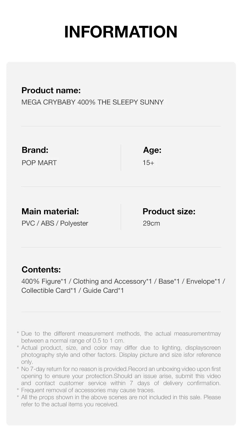 POP MART MEGA CRYBABY 400% The Sleepy Sunny Figure - LIMITED STOCK