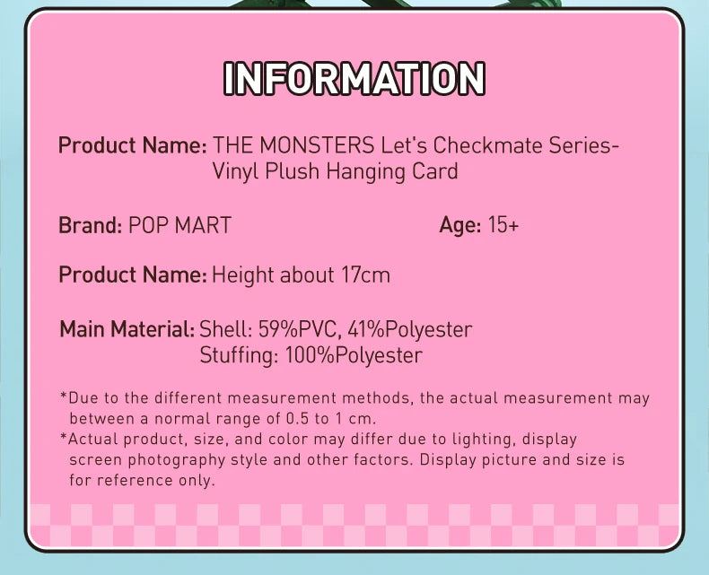 POP MART THE MONSTERS Let’s Checkmate Series Vinyl Plush Hanging Card