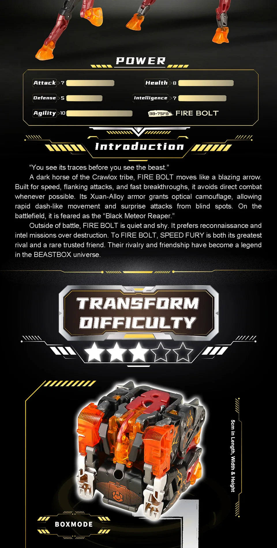 52TOYS BEASTBOX BB-75FB FIRE BOLT Transformation Collectible styled product view