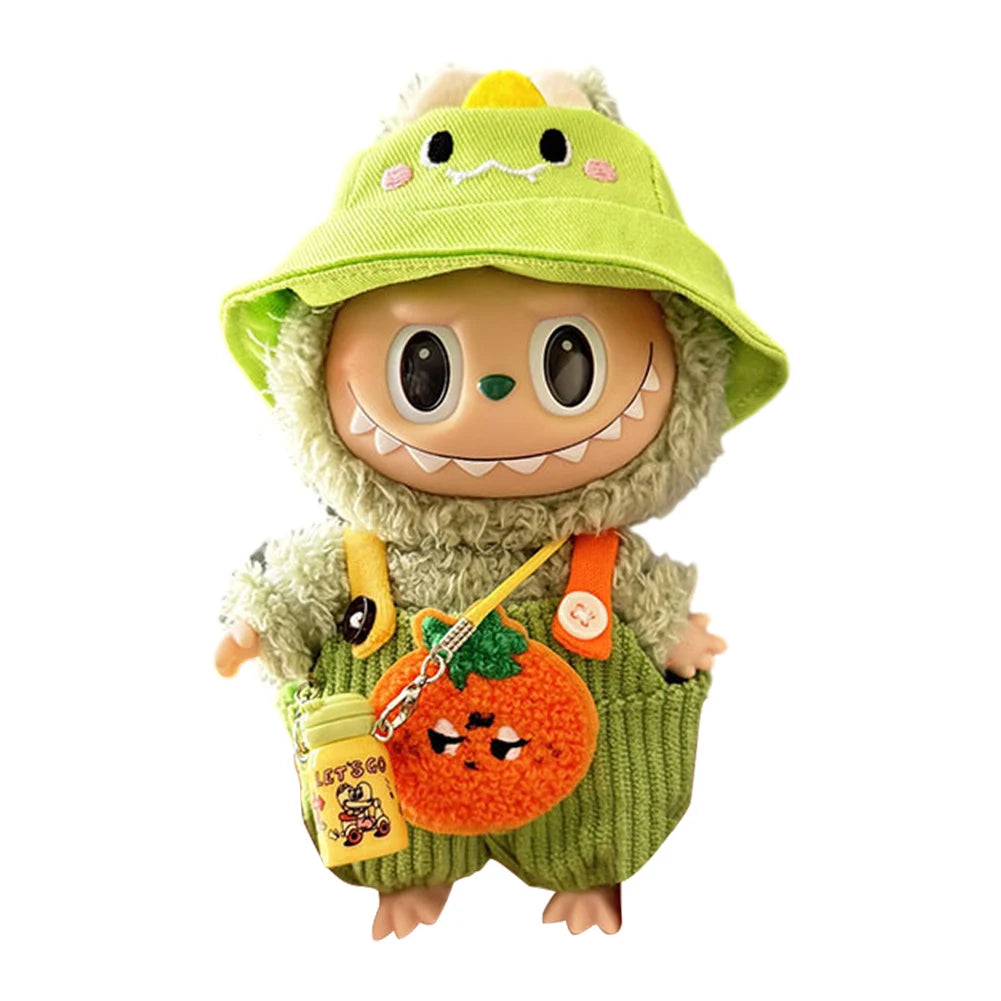 Labubu 17cm Plush Doll Clothes Outfit | K-Pop Inspired Overalls & Party Accessories (Clothing Only)